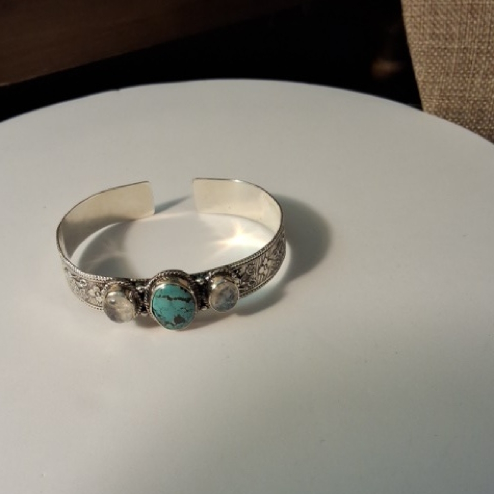 Moonstone With Tibetan Turquoise 925 Cuff